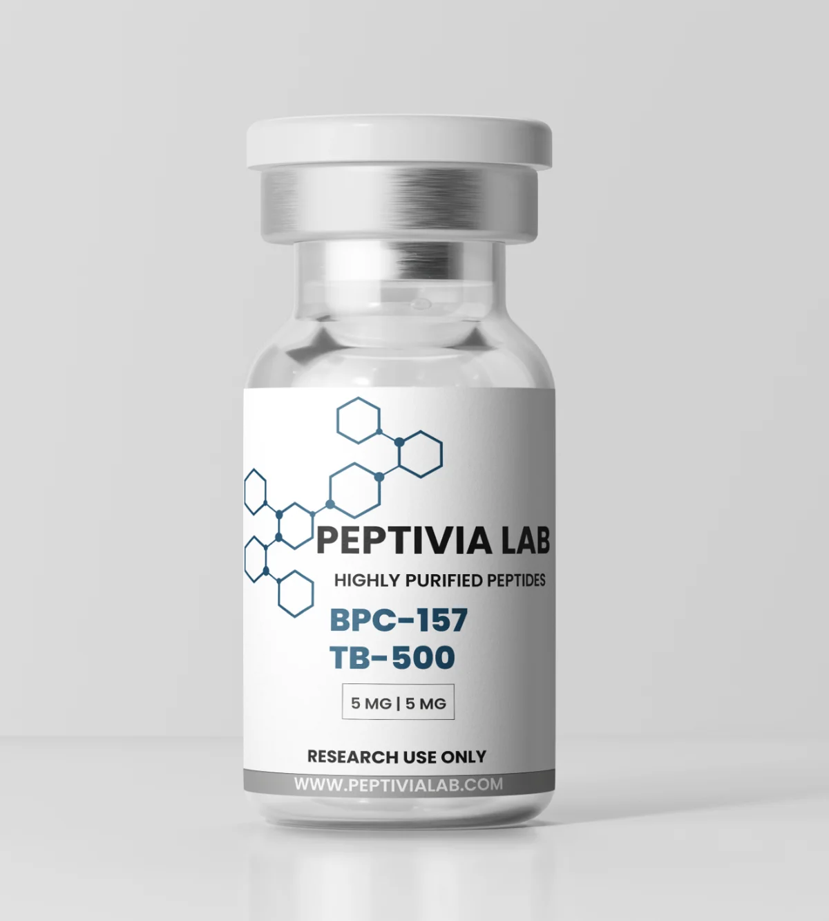 Peptide combo BPC-157 et TB-500 5 mg Peptivia Lab – flacon de peptides purifiés pour recherche scientifique.