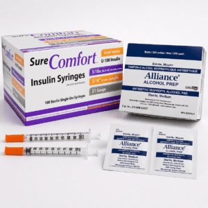 Preparation kit with 31G syringes and Peptivia sterile alcohol swabs - laboratory accessory